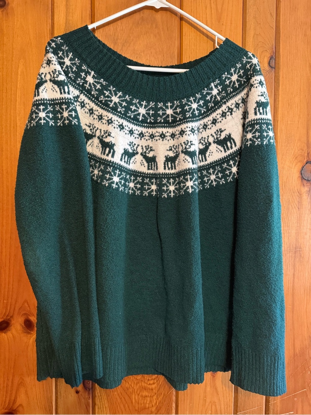 Maurices Green Fair Isle Crewneck Sweater with White Nordic Motif